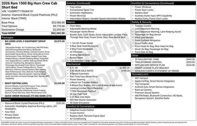 2026 RAM Ram 1500 RAM 1500 BIG HORN CREW CAB 4X4 5'7' BOX