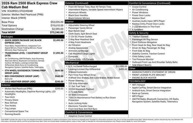 2026 RAM Ram 2500 RAM 2500 BLACK EXPRESS CREW CAB 4X4 6'4' BOX