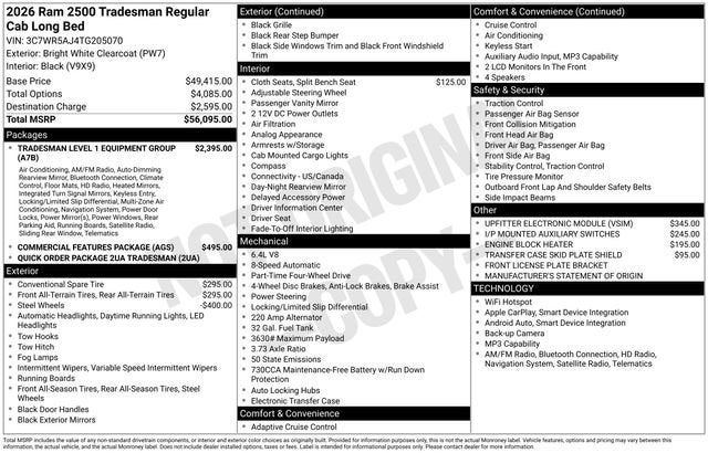 2026 RAM Ram 2500 RAM 2500 TRADESMAN REGULAR CAB 4X4 8' BOX