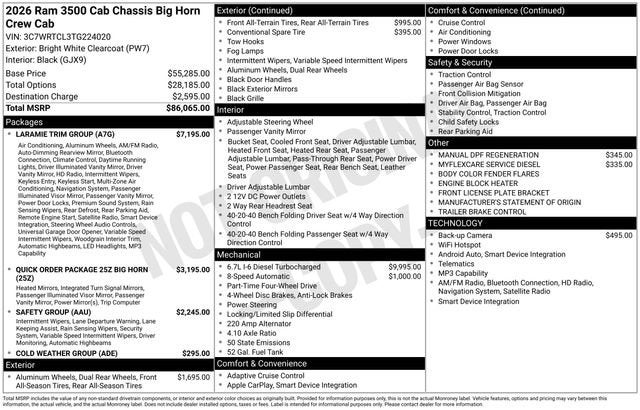 2026 RAM Ram 3500 Chassis Cab RAM 3500 BIG HORN CREW CAB CHASSIS 4X4 60' CA