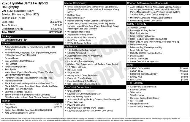 2026 Hyundai Santa Fe Hybrid Calligraphy