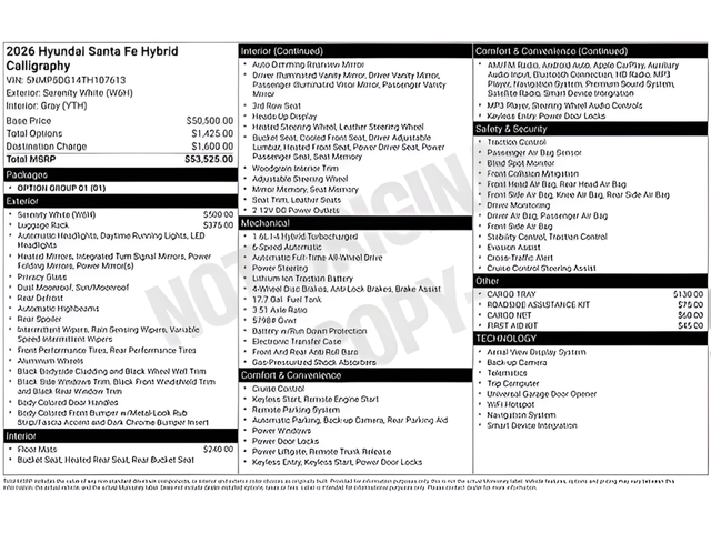 2026 Hyundai Santa Fe Hybrid Calligraphy