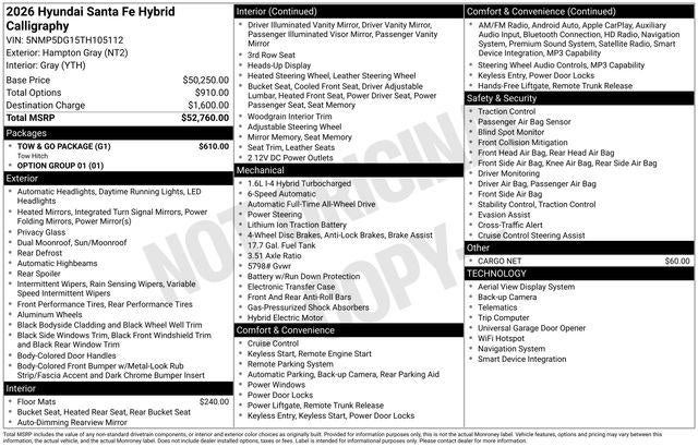2026 Hyundai Santa Fe Hybrid Calligraphy
