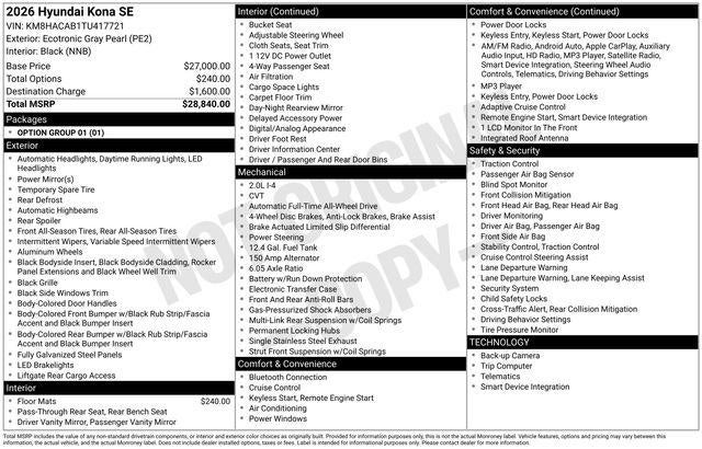2026 Hyundai Kona SE AWD