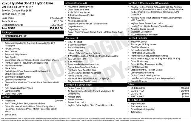 2026 Hyundai Sonata Hybrid Blue