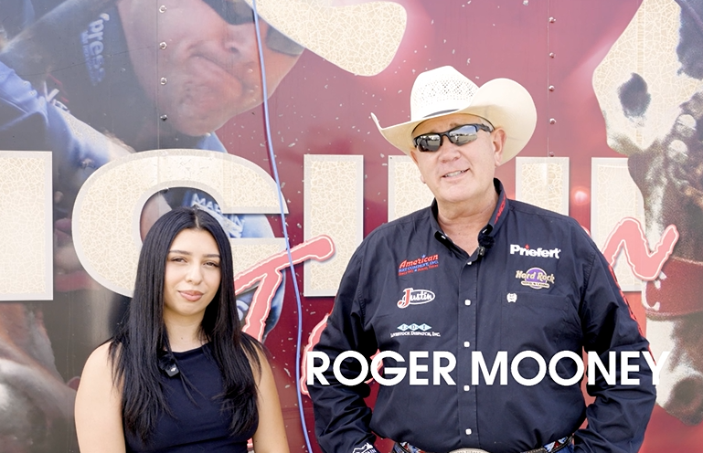 bri interviewing rodeo announcer roger mooney