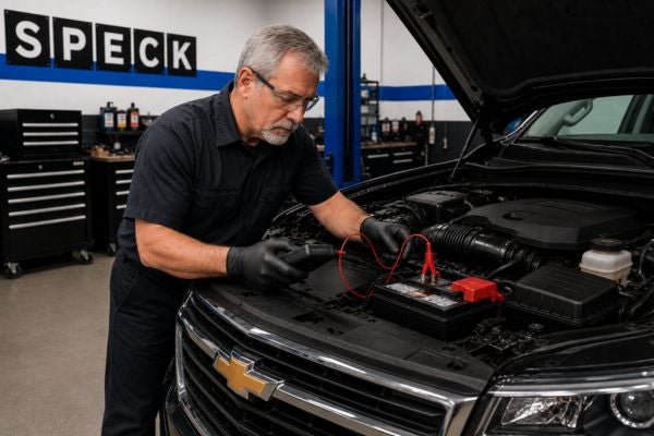 service technicnian performing a car battery test