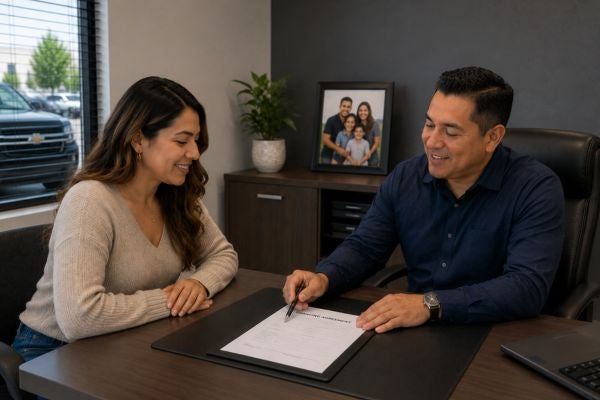 finance manager and customer doing finance paperwork